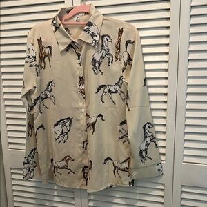 The Horse Cream and Brown Horse Print Shirt